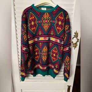 Vintage Bright Creek sz XL BOLD Southwest Grunge Ski Geometric Rug Knit Sweater
